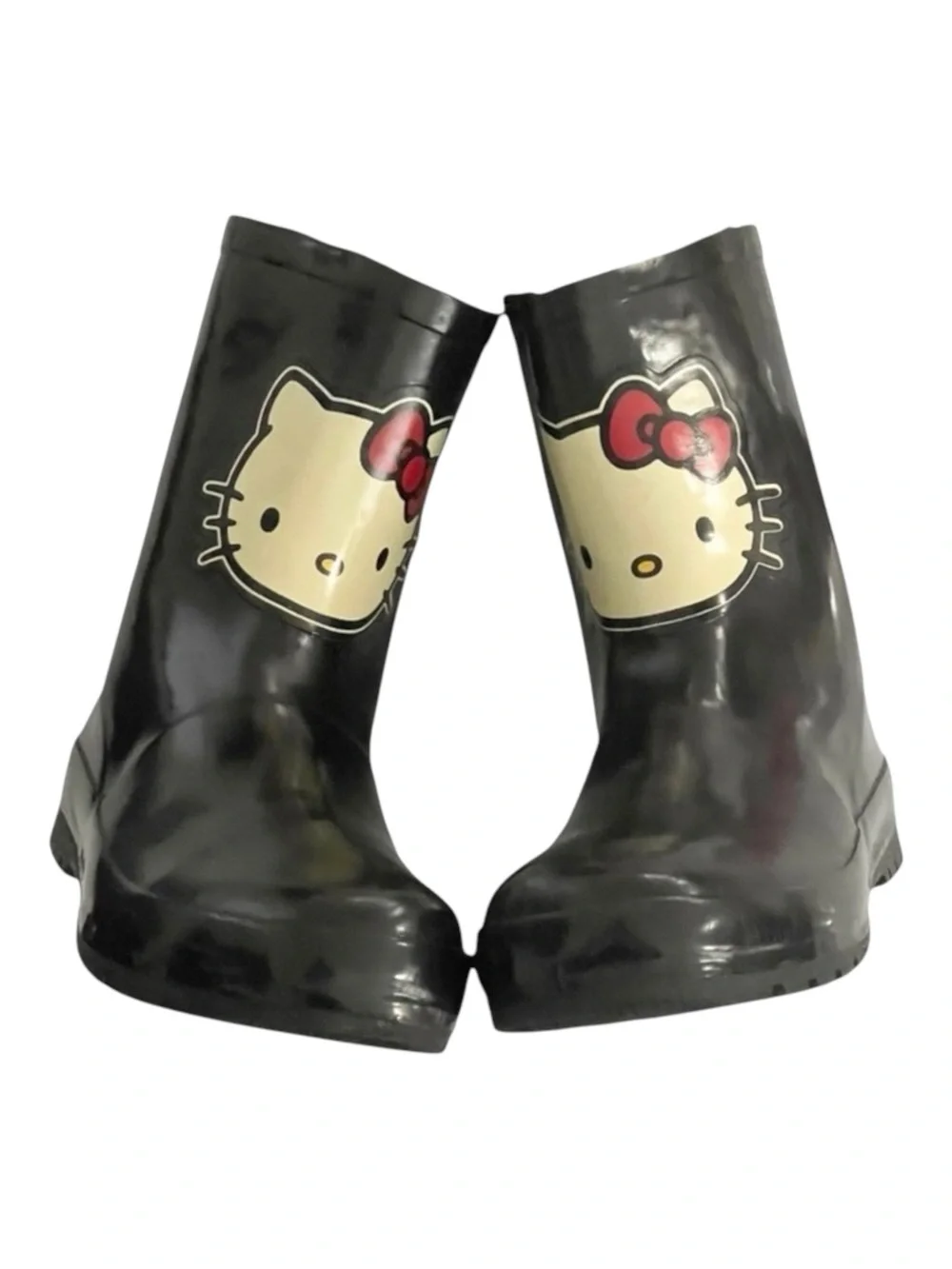 Rare: Victoria Couture x Sanrio 🝮 Hello Kitty Rain Boots 🝮 Glossy Black 🝮 2.5